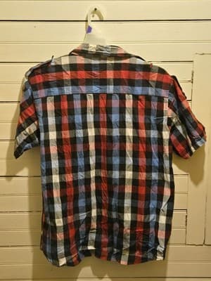 MAGS Shirt Mens 2XL Short Sleeve Plaid Button Up Casual Red Blue Black Top - Thumbnail 3
