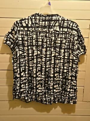 Sean John Shirt Mens 4XL Black White Abstract Grid Short Sleeve Button Front - Thumbnail 3