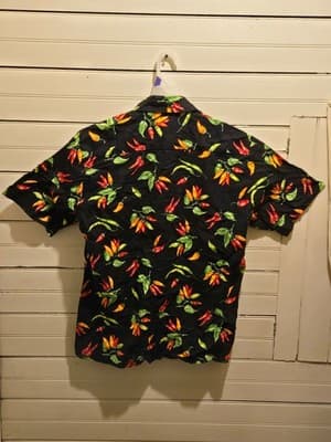 PATIOWEAR Shirt Mens M Black Chili Pepper Hawaiian Cotton Short Sleeve Button Up - Thumbnail 4