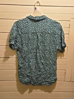 Departwest Blouse Womens XL Teal Black Short Sleeve Button Front Top Lightweight - Thumbnail 3