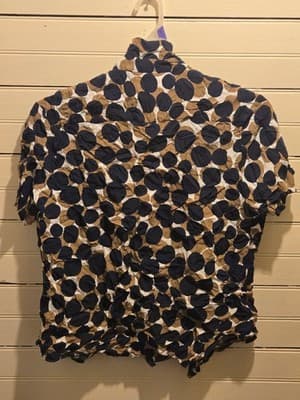 Denim & Flower Shirt Womens XL Navy Tan White Polka Dot Short Sleeve Button - Thumbnail 3