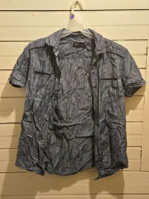 INC International Concepts Shirt Mens M Short Sleeve Chambray Button Up Blue - Image 1