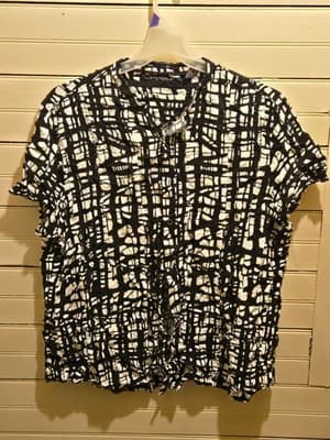 Sean John Shirt Mens 4XL Black White Abstract Grid Short Sleeve Button Front - Image 1
