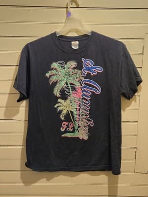 Fruit of the Loom Shirt Mens L St Augustine Florida Palm Trees Navy Tourist Tee - Image 1