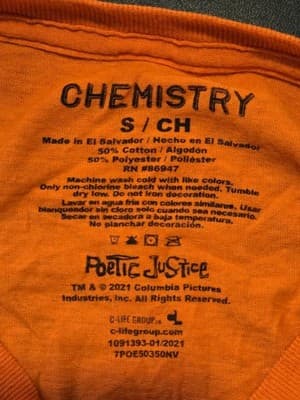 Chemistry Poetic Justice T-Shirt Mens S Orange Long Sleeve Graphic 98 Movie - Thumbnail 2