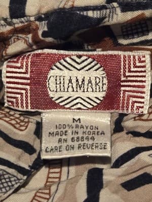 Chiamare Shirt Mens M Abstract Geometric Short Sleeve 100% Rayon Brown Navy - Thumbnail 2