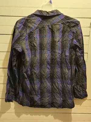 AMPLIFY Button Up Shirt Mens XXL Long Sleeve Snap Front Purple Blue Black Casual - Thumbnail 4