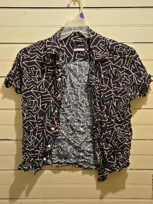 Original Use Shirt Womens M Navy Geometric Short Sleeve Button Front Casual Top - Image 1