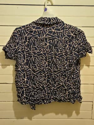 Original Use Shirt Womens M Navy Geometric Short Sleeve Button Front Casual Top - Thumbnail 3