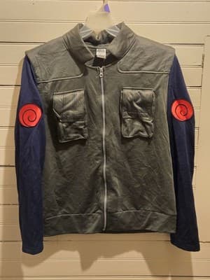 Naruto Shippuden Jacket Mens M Anime Cosplay Zip Front Patch Emblem Green Style - Image 1