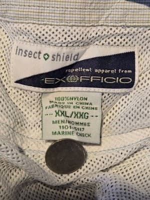 ExOfficio Shirt Mens XXL Marine Check Light Blue Long Sleeve InsectShield Nylon - Thumbnail 2