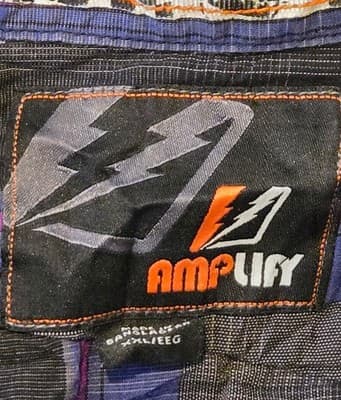 AMPLIFY Button Up Shirt Mens XXL Long Sleeve Snap Front Purple Blue Black Casual - Thumbnail 2