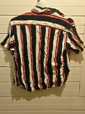 Super Massive Shirt Mens L Short Sleeve Striped Button Up Casual Black - Thumbnail 3