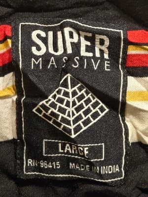 Super Massive Shirt Mens L Short Sleeve Striped Button Up Casual Black - Thumbnail 2