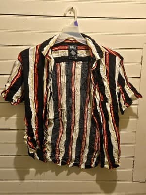 Super Massive Shirt Mens L Short Sleeve Striped Button Up Casual Black - Image 1