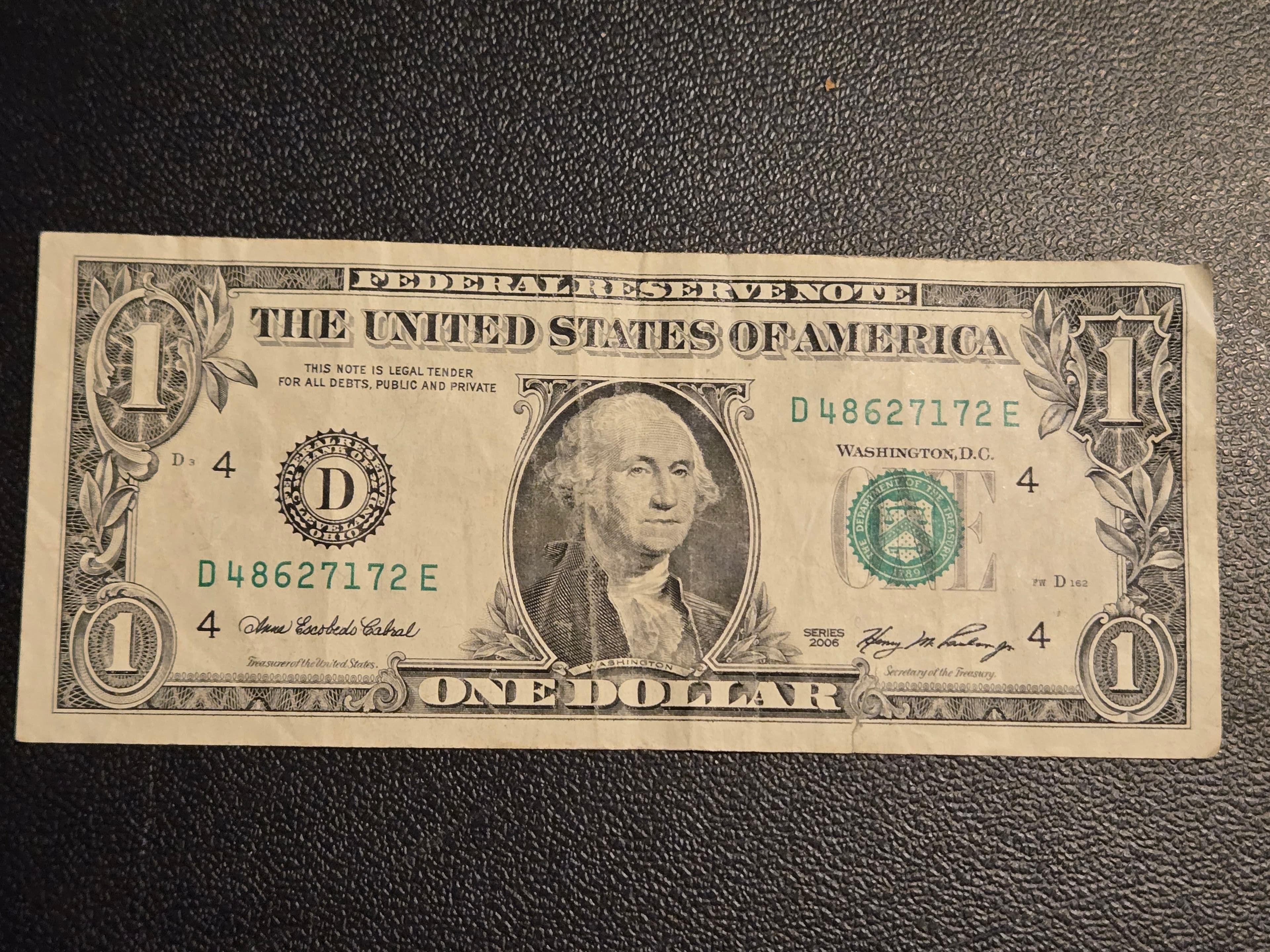 Series 2006 $1 One Dollar Bill Federal Reserve Note Cleveland D Circulated - Image 1