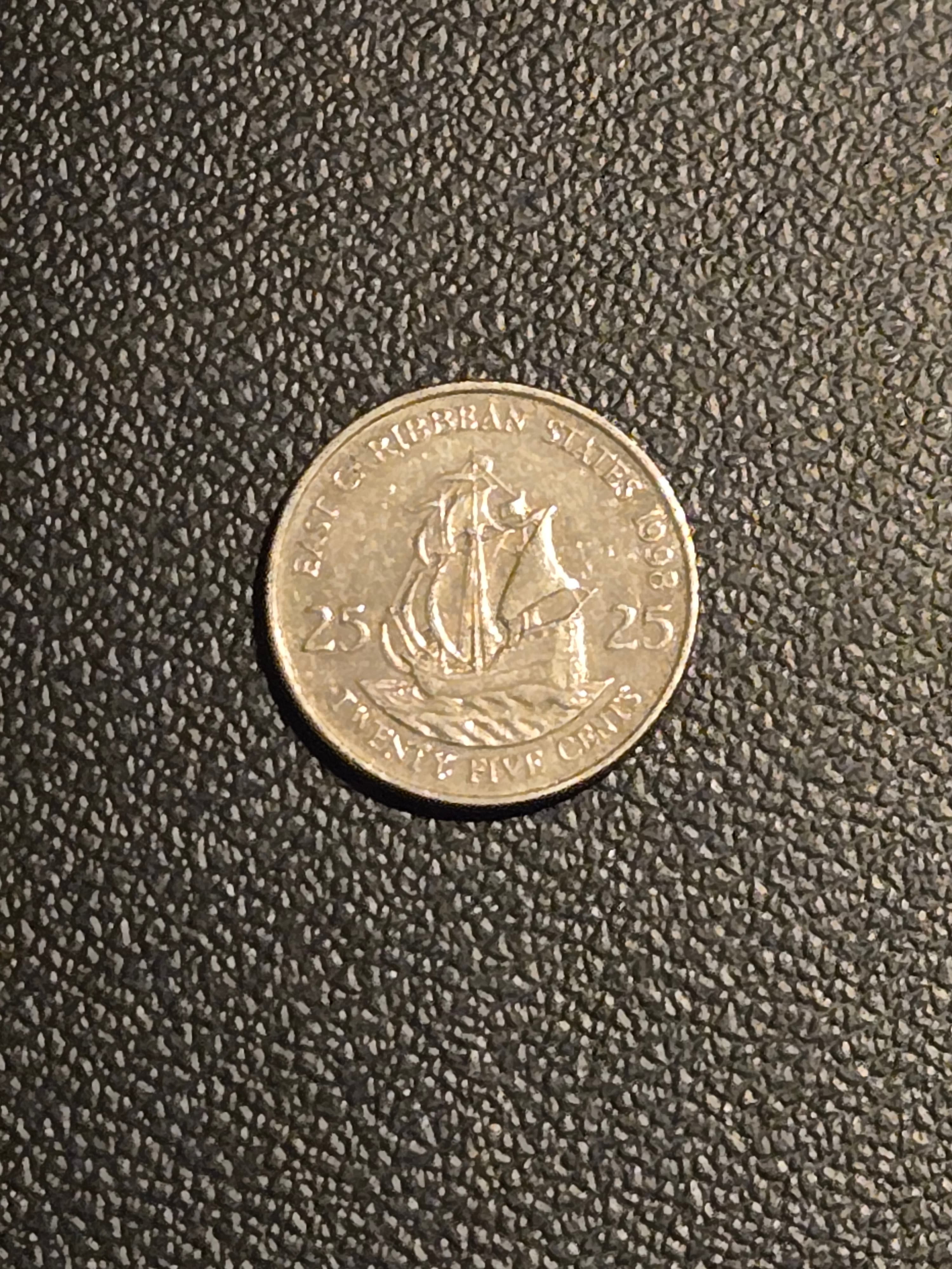 1998 East Caribbean States 25 Cents - Queen Elizabeth II - Sailing Ship - Image 1