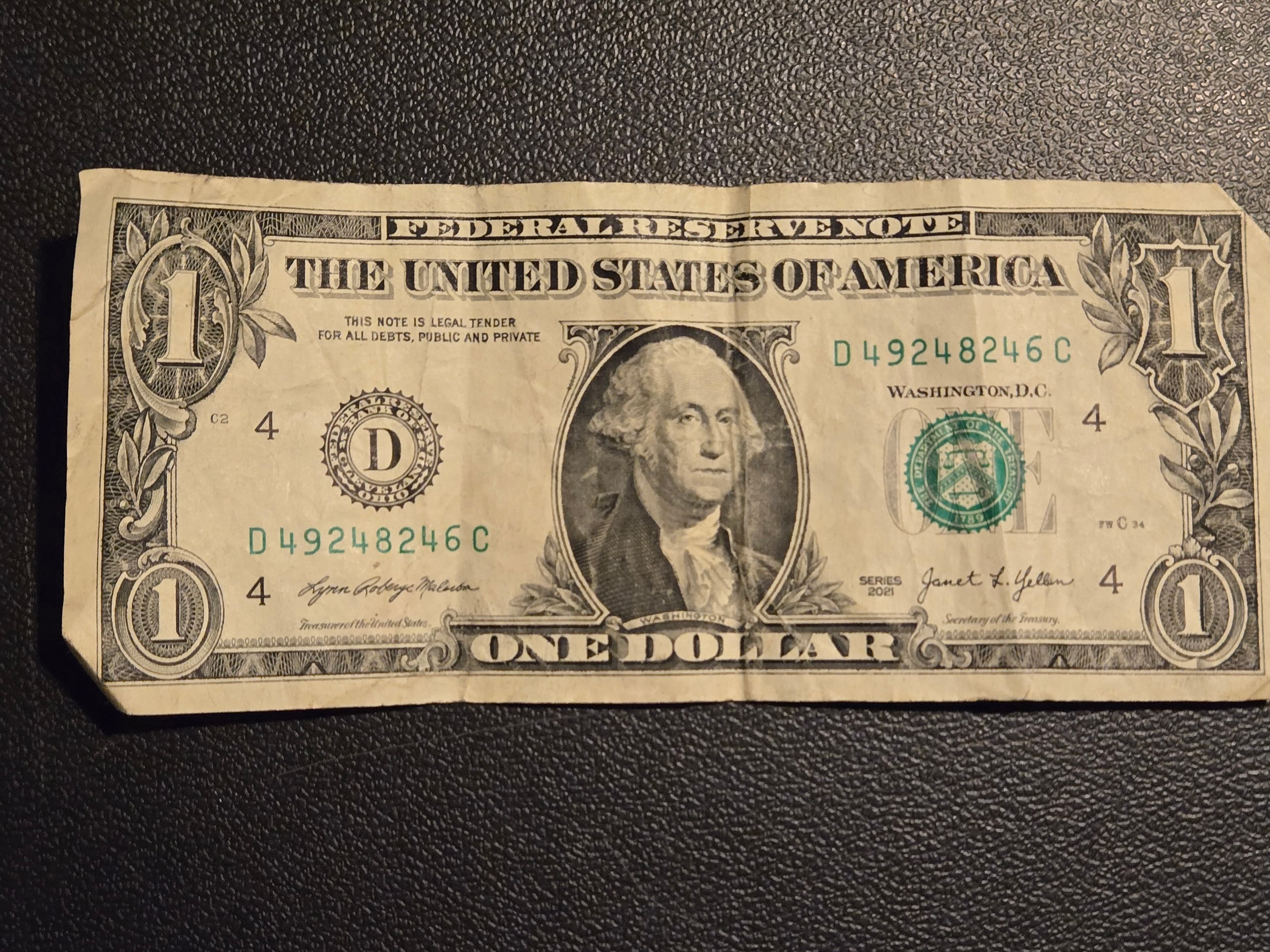 2021 $1 One Dollar Federal Reserve Note Cleveland D District - Yellen Malerba - Image 1