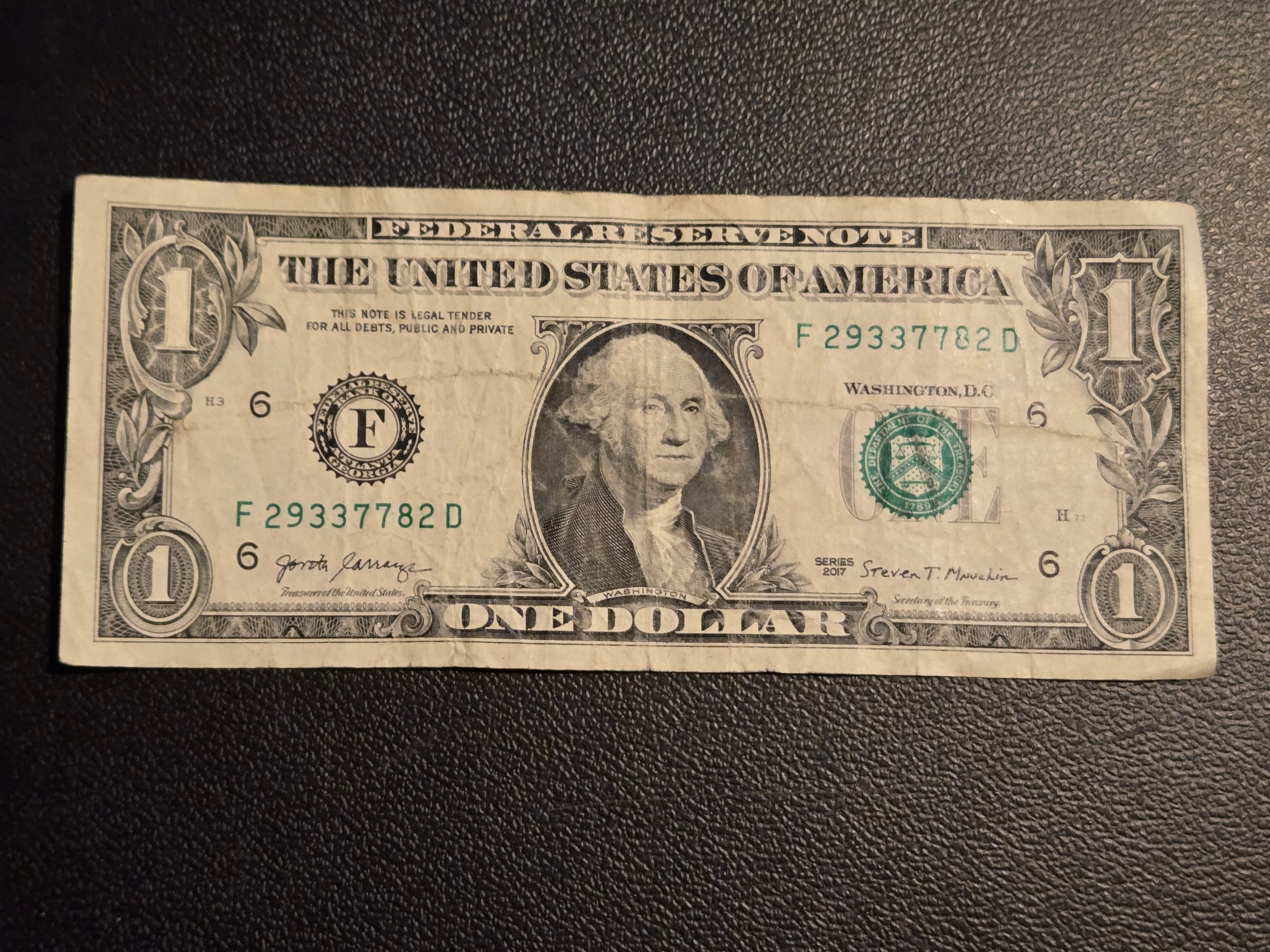 2017 $1 One Dollar Bill Federal Reserve Note Atlanta F - Circulated - Image 1