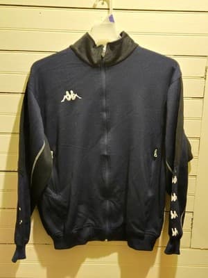 Kappa Track Jacket Mens L Navy Full Zip Logo Tape Sleeve Athletic Classic - Image 1