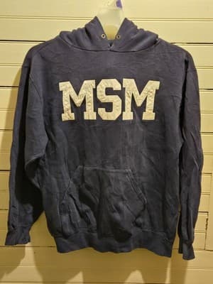 JanSport Hoodie Mens M Navy MSM Applique Pullover Worn Faded Kangaroo Pocket - Image 1