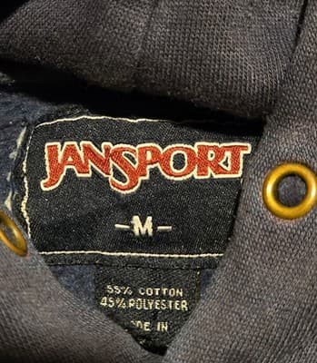 JanSport Hoodie Mens M Navy MSM Applique Pullover Worn Faded Kangaroo Pocket - Thumbnail 2