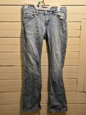 Vintage Levis Jeans Women's 9M Too Superlow 524 Light Wash Bootcut Distressed - Image 1