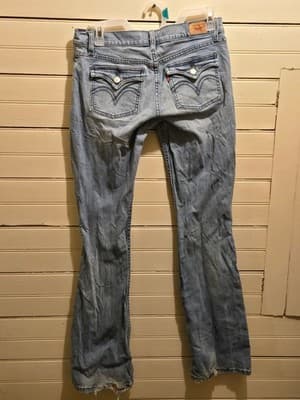 Vintage Levis Jeans Women's 9M Too Superlow 524 Light Wash Bootcut Distressed - Thumbnail 4