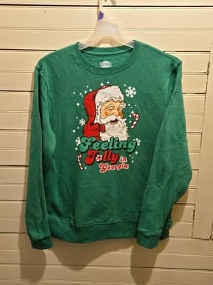 Home Free Sweatshirt Unisex M Green Holiday Crewneck Feeling Jolly in Georgia - Image 1