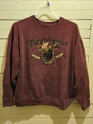 Roadhouse Embroidered Moose Sweatshirt Mens XL-XXL Burgundy Crewneck Pullover - Image 1