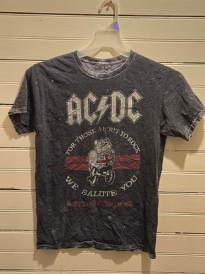 ACDC Shirt Mens S Distressed For Those About To Rock Graphic Band Tee Black - Image 1