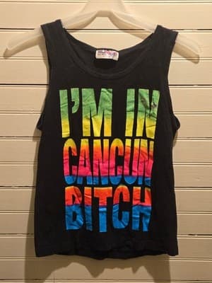 American Cotton Tank Top Womens S Im In Cancun Bitch Graphic Black Heavy Cotton - Image 1