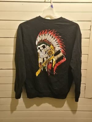 Mens Black Graphic Sweatshirt Skull Headdress Long Sleeve Crewneck USA Flag - Image 1