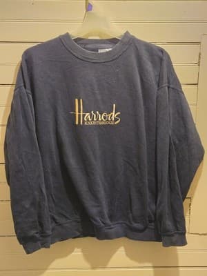 Harrods Sweatshirt Mens XL Navy Embroidered Gold Knightsbridge Crewneck Logo - Image 1