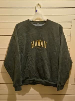 John Galt Sweatshirt Mens XL Hawaii USA Embroidered Crewneck Green Cotton Blend - Image 1