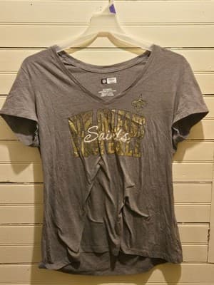 NFL Team Apparel Shirt Womens XXL New Orleans Saints Football V Neck Gray - Image 1
