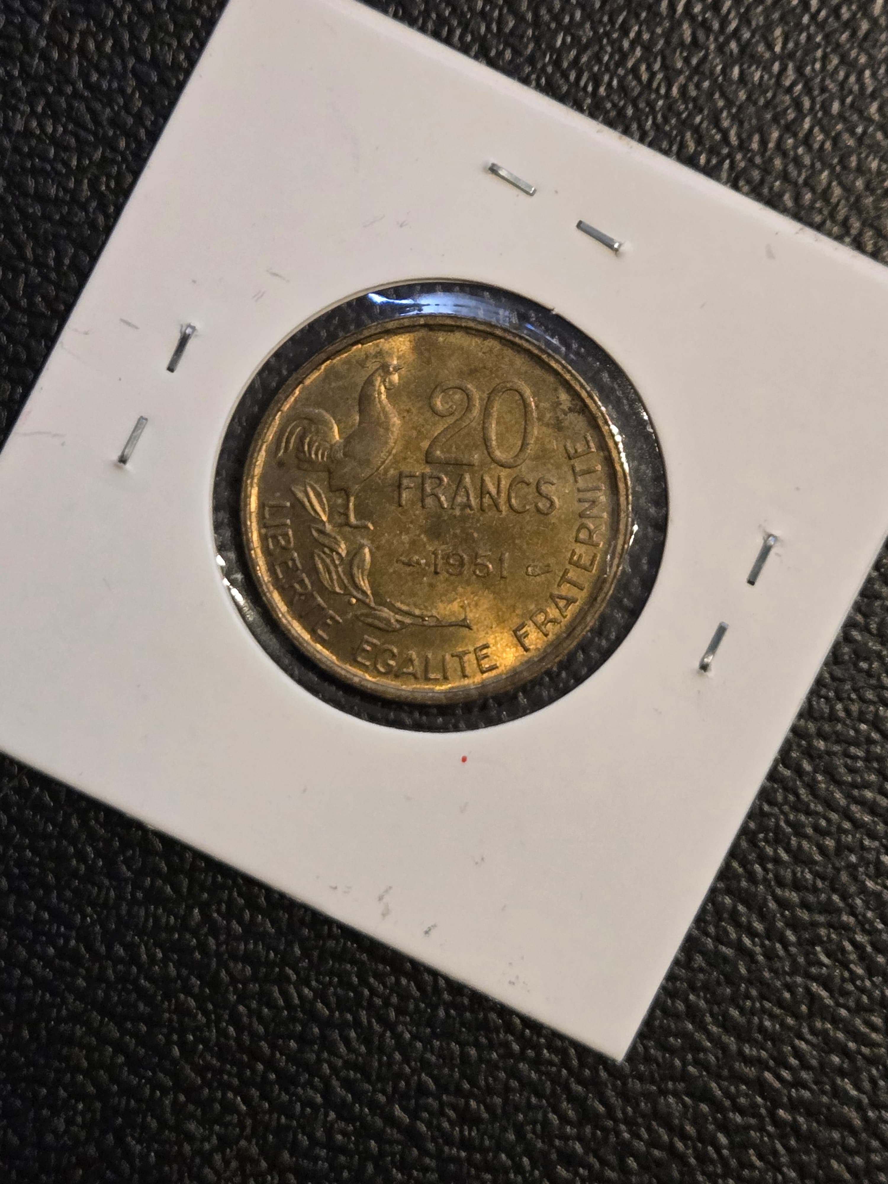 1951-B France 20 Francs Guiraud - 4 Plumes Variety - AU+ High Grade - Thumbnail 2