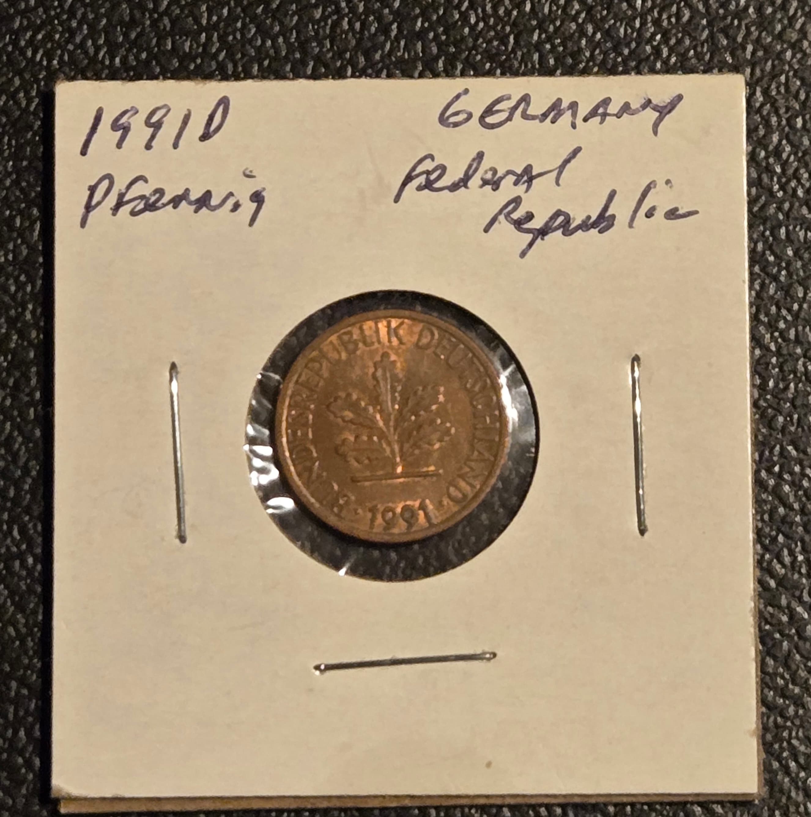 1991 D Germany 1 Pfennig - Uncirculated - Munich Mint - Pre-Euro Coin - Image 1