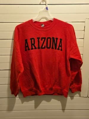 Gildan Sweatshirt Mens L Arizona Crewneck Pullover Red Heavy Blend Graphic Worn - Image 1