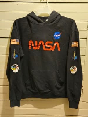 Bowery Supply Co Hoodie Mens L NASA Graphic Black Pullover Hooded Sweatshirt - Image 1