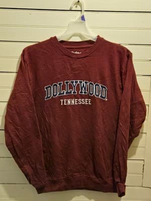 DollyWood Sweatshirt Mens L Burgundy Tennessee Logo Crewneck Pullover Theme Park - Image 1