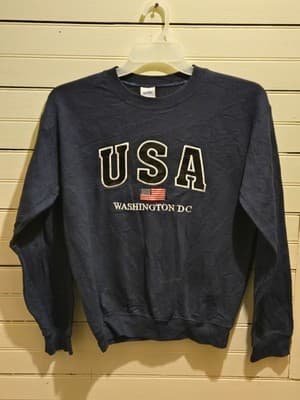Gildan Sweatshirt Mens S USA Washington DC Embroidered Flag Navy Heavy Blend - Image 1