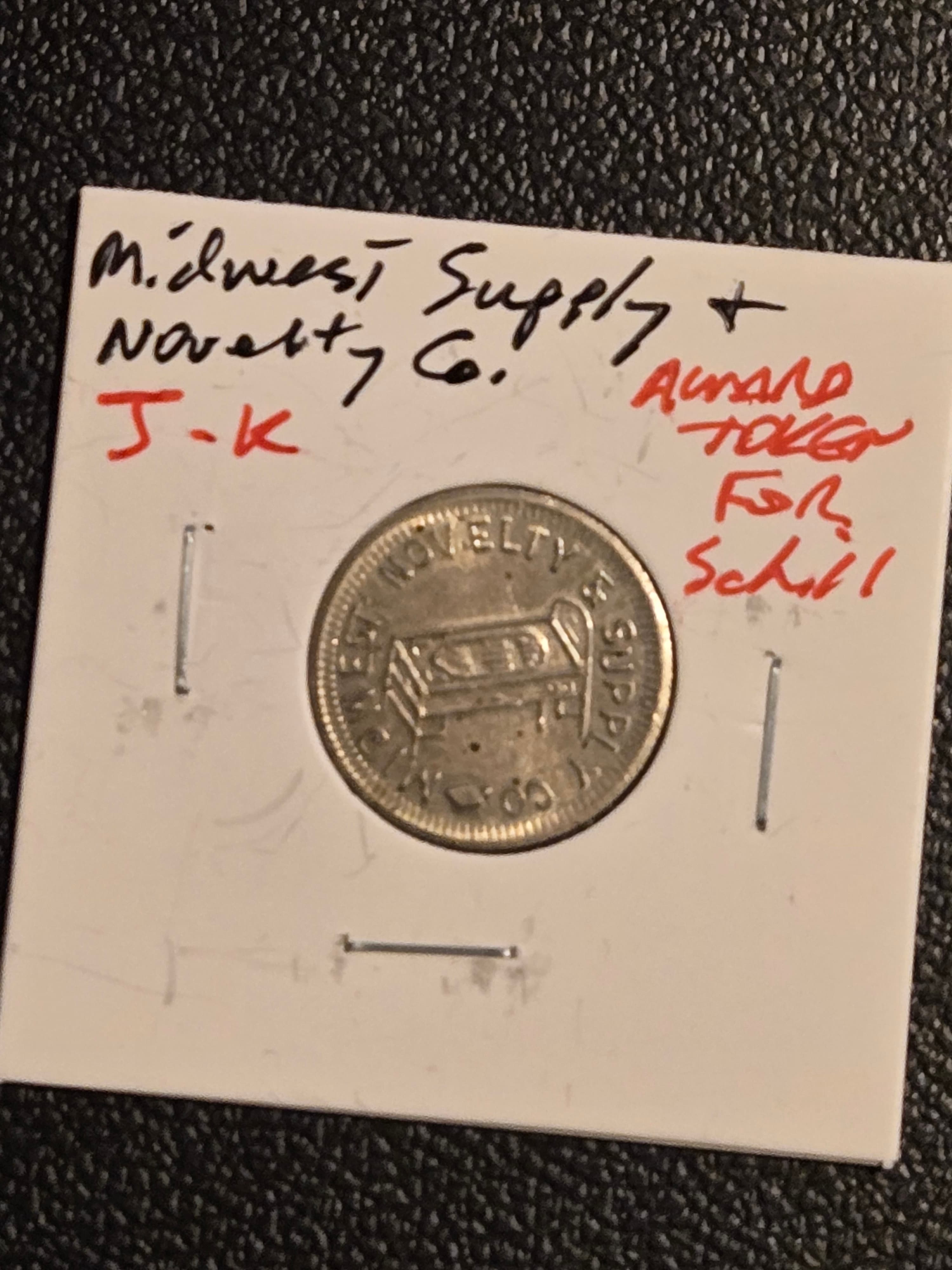 Vintage Midwest Supply & Novelty Co J-K Award Token For Skill Pool Table - Image 1