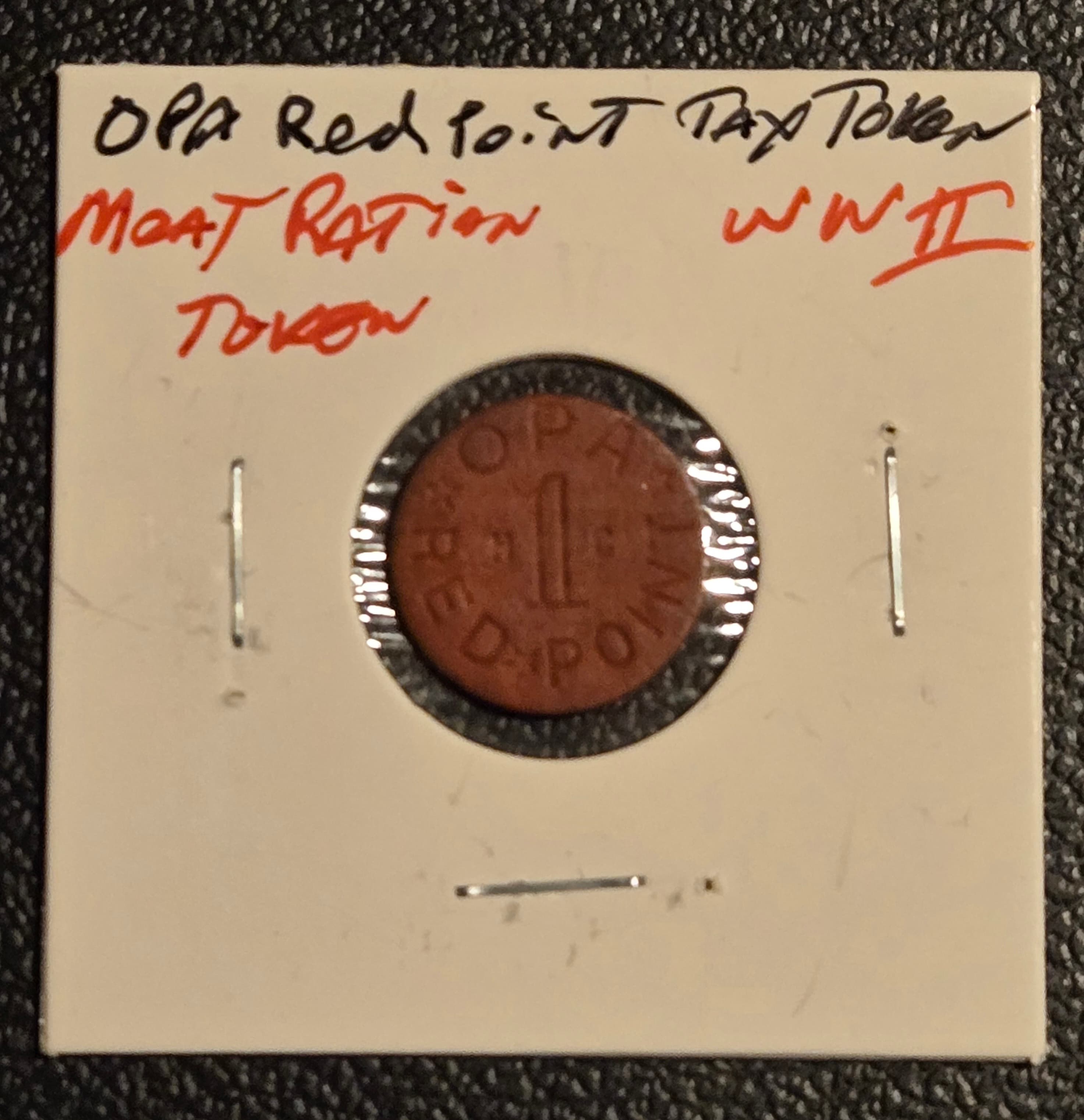 WWII OPA Red Point 1 Ration Token Letter HC Meat Fats Home Front History - Image 1