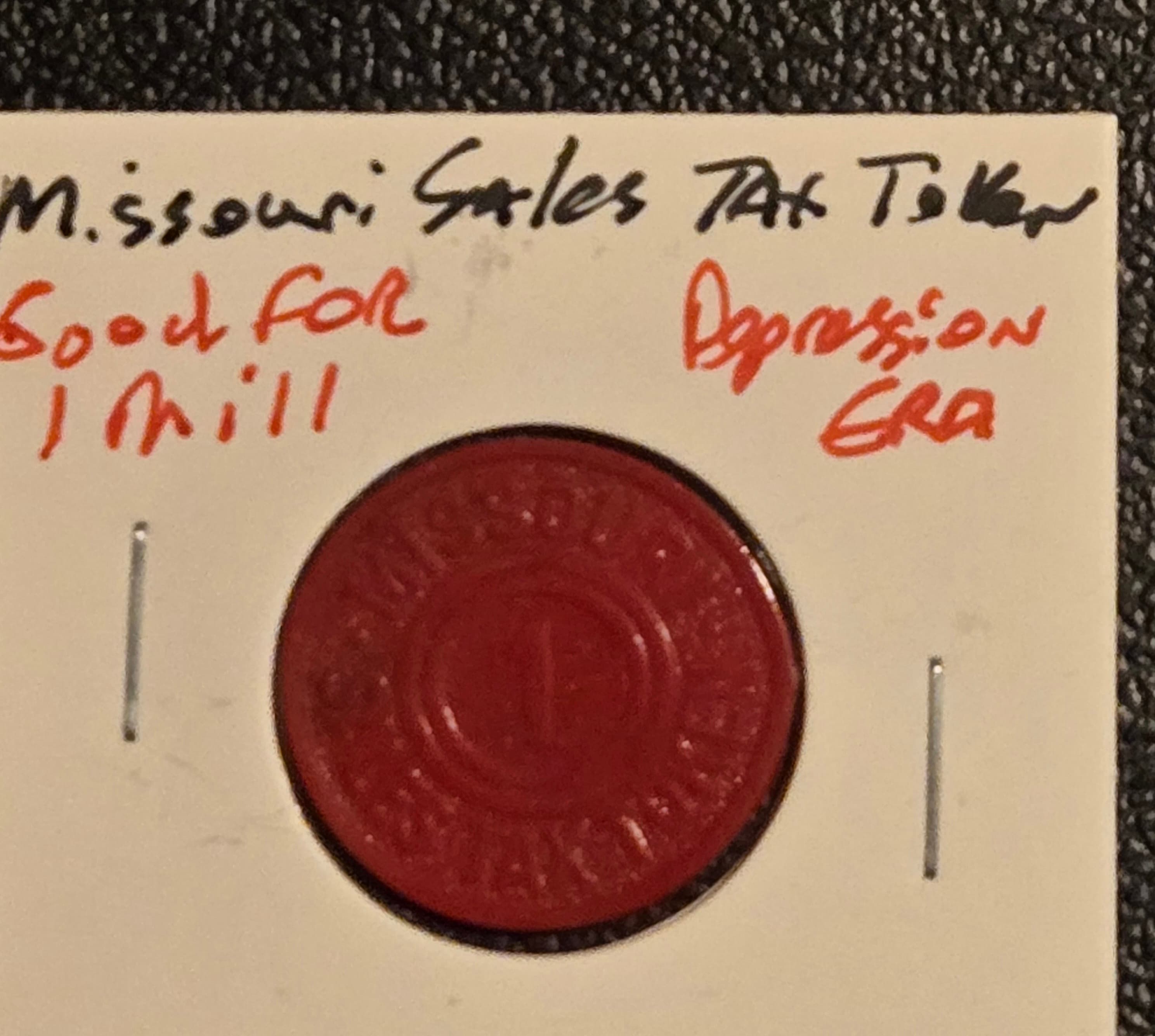 Missouri Sales Tax Token 1 Mill Red Plastic Great Depression Era SKU llop - Image 1