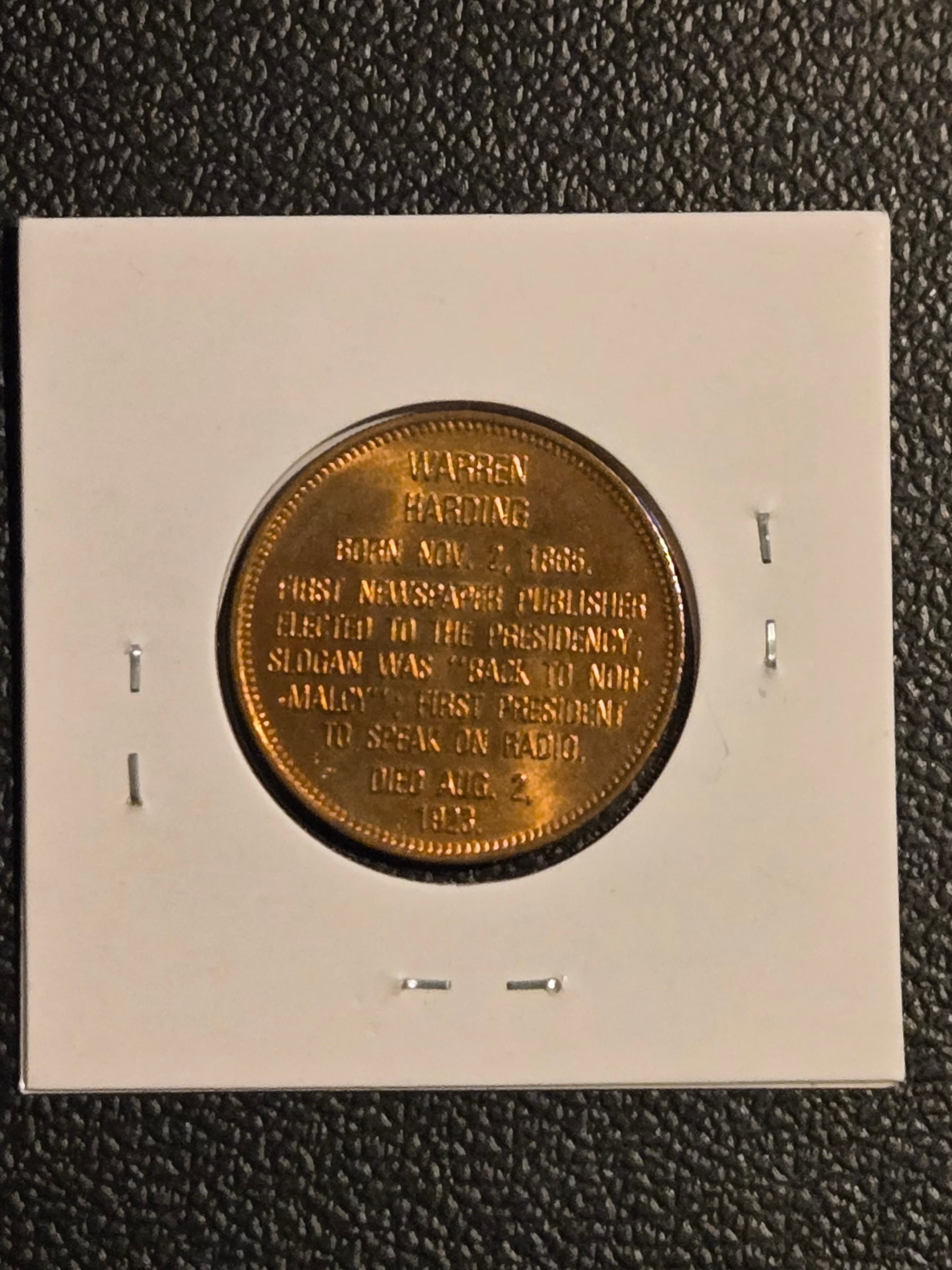 Warren Harding Shell Presidential Coin Game Token Facts on the Back 1921-1923 - Thumbnail 2