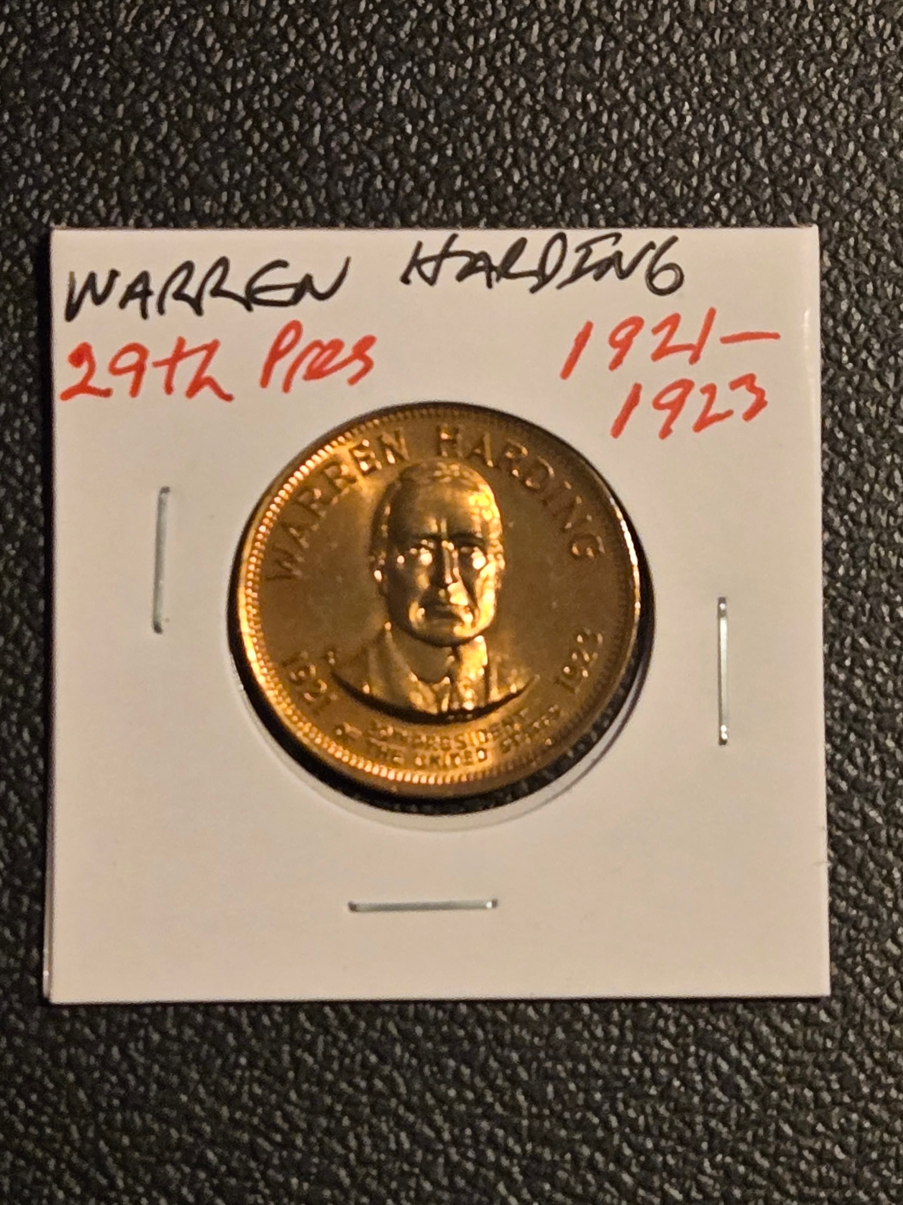 Warren Harding Shell Presidential Coin Game Token Facts on the Back 1921-1923 - Image 1