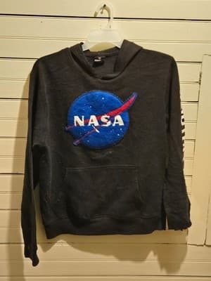 Southpole Hoodie Mens L NASA Patch Black Pullover Kangaroo Distressed Cuffs Logo - Image 1