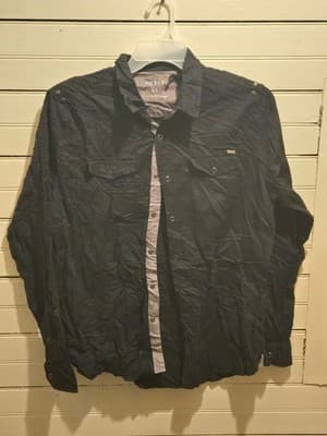 GUESS Shirt Mens M Black Long Sleeve Snap Button Casual Logo Shirt Chest Pockets - Image 1