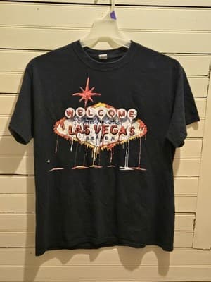 Graphic Shirt Mens L Black Welcome Las Vegas Dripping Sign Short Sleeve Tee - Image 1